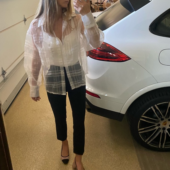 Storets Audrey plaid organza sheer collared shirt button up oversized - Picture 8 of 10